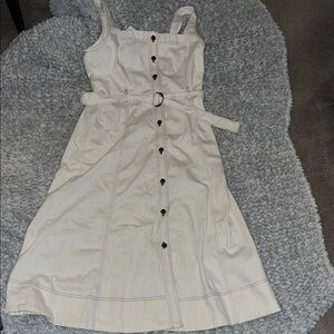 LOFT Cream Midi Dress with Button Detail